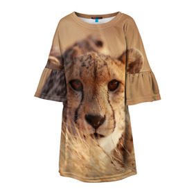 Детское платье 3D с принтом Гепард в Екатеринбурге, 100% полиэстер | прямой силуэт, чуть расширенный к низу. Круглая горловина, на рукавах — воланы | амурский | гепард | животные | зверь | киса | кот | котенок | кошка | лев | леопард | пума | рысь | серый | тигр | тигренок | хищник