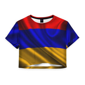 Женская футболка 3D укороченная с принтом Флаг Армения в Екатеринбурге, 100% полиэстер | круглая горловина, длина футболки до линии талии, рукава с отворотами | айастан | армения | босеан | вымпел | ереван | знак | знамя | кумач | орифламма | пойс | полотнище | символ | стяг | флаг | флюгарка | хайастан | штандарт