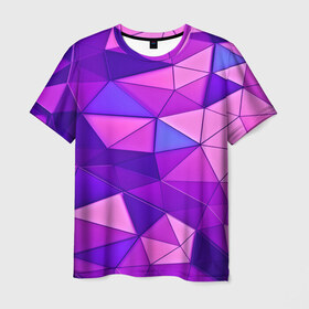 Мужская футболка 3D с принтом Розовые полигоны в Екатеринбурге, 100% полиэфир | прямой крой, круглый вырез горловины, длина до линии бедер | абстракция | бумага | геометрия | грани | изгиб | линии | полигоны | полосы | постель | розовый | сочетания | текстура | треугольники