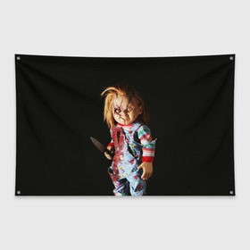 Флаг-баннер с принтом Чаки в Екатеринбурге, 100% полиэстер | размер 67 х 109 см, плотность ткани — 95 г/м2; по краям флага есть четыре люверса для крепления | chucky | кино | кровь | кукла | нож | ужасы | чаки