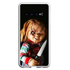 Чехол для Samsung Galaxy S10 с принтом Чаки в Екатеринбурге, Силикон | Область печати: задняя сторона чехла, без боковых панелей | chucky | кино | кровь | кукла | нож | ужасы | чаки