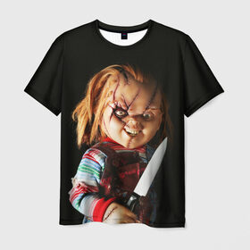 Мужская футболка 3D с принтом Чаки в Екатеринбурге, 100% полиэфир | прямой крой, круглый вырез горловины, длина до линии бедер | chucky | кино | кровь | кукла | нож | ужасы | чаки