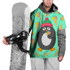 Накидка на куртку 3D с принтом Пингвин с мороженым в Екатеринбурге, 100% полиэстер |  | животные | милые животные | мороженое | пингвин | прикольные животные