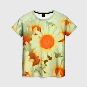 Женская футболка 3D с принтом Подсолнух в Екатеринбурге, 100% полиэфир ( синтетическое хлопкоподобное полотно) | прямой крой, круглый вырез горловины, длина до линии бедер | flower | лето | полевой цветок | цветочки | цветы