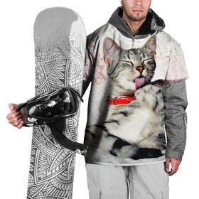 Накидка на куртку 3D с принтом Кошка в Екатеринбурге, 100% полиэстер |  | Тематика изображения на принте: cat | collar | heel | licking | lying | red | striped | кошка | красный | лежит | лижет | ошейник | полосатая | пятка