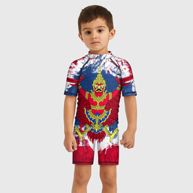 Детский купальный костюм 3D с принтом Таиланд в Екатеринбурге, Полиэстер 85%, Спандекс 15% | застежка на молнии на спине | flag | garuda | thailand | гаруда | таиланд | флаг