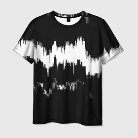 Мужская футболка 3D с принтом Черно-белый штрих в Екатеринбурге, 100% полиэфир | прямой крой, круглый вырез горловины, длина до линии бедер | краска | потертость | текстура | черно белый