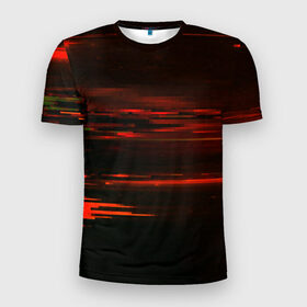 Мужская футболка 3D спортивная с принтом Pixel paint в Екатеринбурге, 100% полиэстер с улучшенными характеристиками | приталенный силуэт, круглая горловина, широкие плечи, сужается к линии бедра | Тематика изображения на принте: абстракция | красный | потертость красок