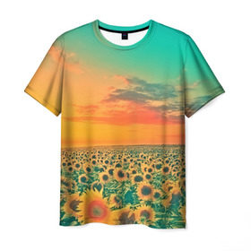 Мужская футболка 3D с принтом Подсолнух в Екатеринбурге, 100% полиэфир | прямой крой, круглый вырез горловины, длина до линии бедер | flower | лето | поле | полевой цветок | природа | цветочки | цветы