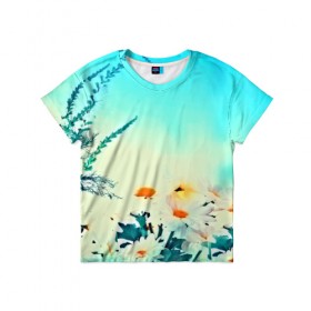 Детская футболка 3D с принтом chamomile в Екатеринбурге, 100% гипоаллергенный полиэфир | прямой крой, круглый вырез горловины, длина до линии бедер, чуть спущенное плечо, ткань немного тянется | flower | лето | полевой цветок | цветочки | цветы