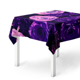Скатерть 3D с принтом Фиолетовые розы в Екатеринбурге, 100% полиэстер (ткань не мнется и не растягивается) | Размер: 150*150 см | Тематика изображения на принте: flower | прикцветочки | розы | цветы