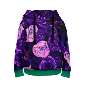 Детская толстовка 3D с принтом Фиолетовые розы в Екатеринбурге, 100% полиэстер | двухслойный капюшон со шнурком для регулировки, мягкие манжеты на рукавах и по низу толстовки, спереди карман-кенгуру с мягким внутренним слоем | flower | прикцветочки | розы | цветы