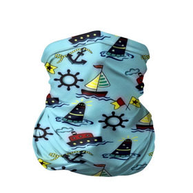 Бандана-труба 3D с принтом Кораблик в Екатеринбурге, 100% полиэстер, ткань с особыми свойствами — Activecool | плотность 150‒180 г/м2; хорошо тянется, но сохраняет форму | Тематика изображения на принте: navy blue | абстракции | белый | брызги | волны | дельфин | кораблик | красный | маяк | минимализм | морская тема | спасательный круг | темно синий | якорь