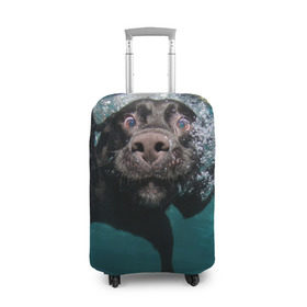 Чехол для чемодана 3D с принтом Пес дайвер в Екатеринбурге, 86% полиэфир, 14% спандекс | двустороннее нанесение принта, прорези для ручек и колес | вода | гребет | дайвер | животное | купается | лапы | нос | пес | плавец | плывет | под водой | прикольный | пузыри | смешной | собака | щенок