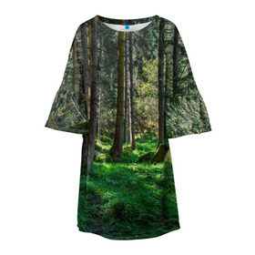 Детское платье 3D с принтом Темный лес в Екатеринбурге, 100% полиэстер | прямой силуэт, чуть расширенный к низу. Круглая горловина, на рукавах — воланы | бор | деревья | ель | ельник | заповедник | камни | красивый | лес | лето | мох | мрачный | прекрасный | природа | флора | чудесный