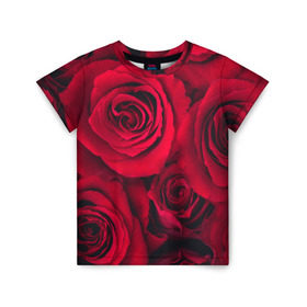 Детская футболка 3D с принтом Красные розы в Екатеринбурге, 100% гипоаллергенный полиэфир | прямой крой, круглый вырез горловины, длина до линии бедер, чуть спущенное плечо, ткань немного тянется | 8 марта | букет | весна | дары флоры | женщине | красные | лепестки | лето | любовь | отношения | подарок | розы | романтика | флора | цветок | цветы