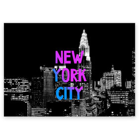 Поздравительная открытка с принтом Нью-Йорк в Екатеринбурге, 100% бумага | плотность бумаги 280 г/м2, матовая, на обратной стороне линовка и место для марки
 | america | capital | city | lights | new york | night | skyscrapers | tourism | usa | америка | город | ночь | нью йорк | огни | столица | сша | туризм