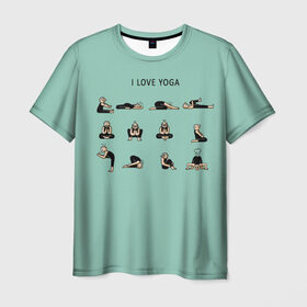 Мужская футболка 3D с принтом I love yoga в Екатеринбурге, 100% полиэфир | прямой крой, круглый вырез горловины, длина до линии бедер | Тематика изображения на принте: 