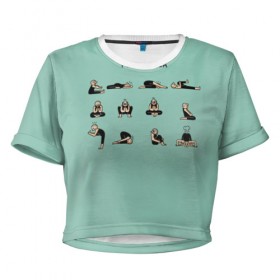 Женская футболка 3D укороченная с принтом I love yoga в Екатеринбурге, 100% полиэстер | круглая горловина, длина футболки до линии талии, рукава с отворотами | 