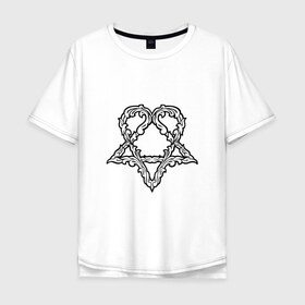 Мужская футболка хлопок Oversize с принтом HIM. Heartagram в Екатеринбурге, 100% хлопок | свободный крой, круглый ворот, “спинка” длиннее передней части | Тематика изображения на принте: heartagram | him | love metal | rock | ville valo | вилле вало