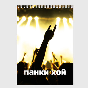 Скетчбук с принтом Панки ХОЙ в Екатеринбурге, 100% бумага
 | 48 листов, плотность листов — 100 г/м2, плотность картонной обложки — 250 г/м2. Листы скреплены сверху удобной пружинной спиралью | punk | rok | английский | бит | весло | гитара | группа | драйв | дым | зал | коза | концерт | крик | музыка | надпись | панк | панки | рок | скелет | слова | стах | танцы | туман | тусовка | хой | череп