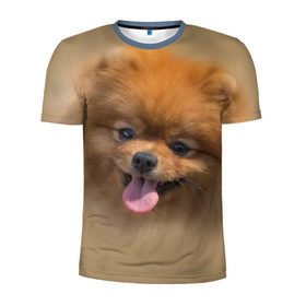 Мужская футболка 3D спортивная с принтом Шпиц в Екатеринбурге, 100% полиэстер с улучшенными характеристиками | приталенный силуэт, круглая горловина, широкие плечи, сужается к линии бедра | shpic | животные | мордочка | пёс | рыжий | собака | собачка | язык