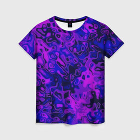 Женская футболка 3D с принтом Фиолетовые разводы в Екатеринбурге, 100% полиэфир ( синтетическое хлопкоподобное полотно) | прямой крой, круглый вырез горловины, длина до линии бедер | 