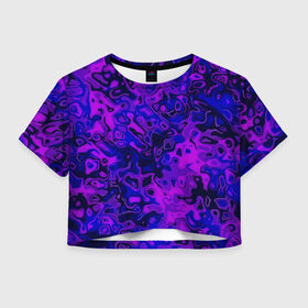 Женская футболка 3D укороченная с принтом Фиолетовые разводы в Екатеринбурге, 100% полиэстер | круглая горловина, длина футболки до линии талии, рукава с отворотами | Тематика изображения на принте: 