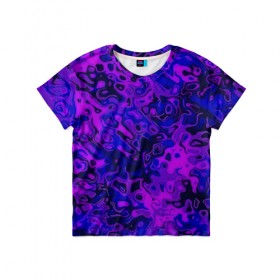 Детская футболка 3D с принтом Фиолетовые разводы в Екатеринбурге, 100% гипоаллергенный полиэфир | прямой крой, круглый вырез горловины, длина до линии бедер, чуть спущенное плечо, ткань немного тянется | Тематика изображения на принте: 
