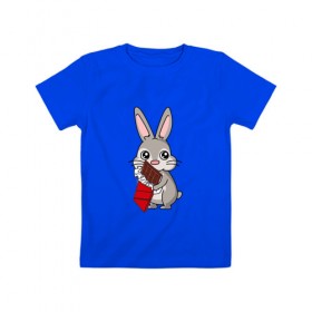 Детская футболка хлопок с принтом Любитель шоколада в Екатеринбурге, 100% хлопок | круглый вырез горловины, полуприлегающий силуэт, длина до линии бедер | животные | заяц | кролик | пасха | шоколад | юмор