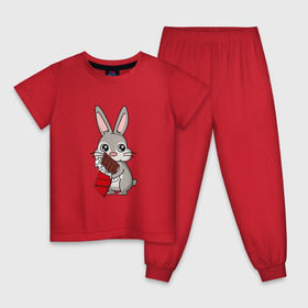Детская пижама хлопок с принтом Любитель шоколада в Екатеринбурге, 100% хлопок |  брюки и футболка прямого кроя, без карманов, на брюках мягкая резинка на поясе и по низу штанин
 | животные | заяц | кролик | пасха | шоколад | юмор
