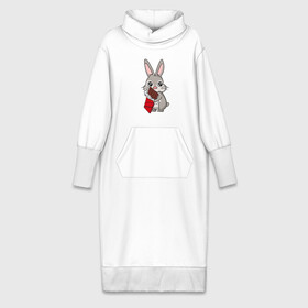 Платье удлиненное хлопок с принтом Любитель шоколада в Екатеринбурге,  |  | Тематика изображения на принте: животные | заяц | кролик | пасха | шоколад | юмор