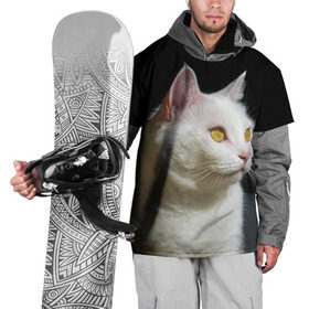 Накидка на куртку 3D с принтом Белая и пушистая в Екатеринбурге, 100% полиэстер |  | Тематика изображения на принте: белый | взгляд | глаза | киска | кот | котёнок | кошка | пушистый