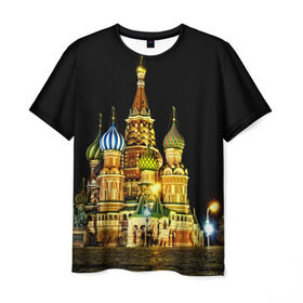 Мужская футболка 3D с принтом Москва в Екатеринбурге, 100% полиэфир | прямой крой, круглый вырез горловины, длина до линии бедер | Тематика изображения на принте: kremlin | moscow | russia | город | кремль | москва | ночь | огни | река