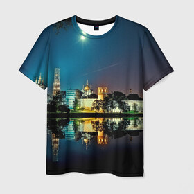 Мужская футболка 3D с принтом Ночная Москва в Екатеринбурге, 100% полиэфир | прямой крой, круглый вырез горловины, длина до линии бедер | kremlin | moscow | russia | город | кремль | москва | ночной город | ночь | огни | река