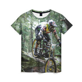 Женская футболка 3D с принтом Велоспорт гонка в Екатеринбурге, 100% полиэфир ( синтетическое хлопкоподобное полотно) | прямой крой, круглый вырез горловины, длина до линии бедер | велик | велосипед | гонка | горы | деревья | железный конь | колесо | лес | лисапед | природа | ровер | спорт | спортсмен | стальной конь | тандем | трицикл | шлем