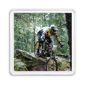Магнит 55*55 с принтом Велоспорт гонка в Екатеринбурге, Пластик | Размер: 65*65 мм; Размер печати: 55*55 мм | велик | велосипед | гонка | горы | деревья | железный конь | колесо | лес | лисапед | природа | ровер | спорт | спортсмен | стальной конь | тандем | трицикл | шлем