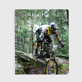 Тетрадь с принтом Велоспорт гонка в Екатеринбурге, 100% бумага | 48 листов, плотность листов — 60 г/м2, плотность картонной обложки — 250 г/м2. Листы скреплены сбоку удобной пружинной спиралью. Уголки страниц и обложки скругленные. Цвет линий — светло-серый
 | Тематика изображения на принте: велик | велосипед | гонка | горы | деревья | железный конь | колесо | лес | лисапед | природа | ровер | спорт | спортсмен | стальной конь | тандем | трицикл | шлем