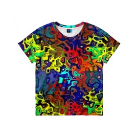 Детская футболка 3D с принтом Разноцветные разводы в Екатеринбурге, 100% гипоаллергенный полиэфир | прямой крой, круглый вырез горловины, длина до линии бедер, чуть спущенное плечо, ткань немного тянется | абстракция | краска | размытие