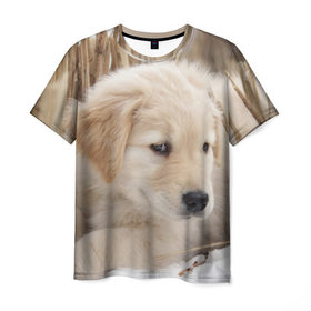 Мужская футболка 3D с принтом Щеночек в Екатеринбурге, 100% полиэфир | прямой крой, круглый вырез горловины, длина до линии бедер | dog | puppy | собака | щенок | щеночек
