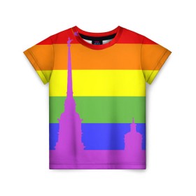 Детская футболка 3D с принтом Радужный флаг в Екатеринбурге, 100% гипоаллергенный полиэфир | прямой крой, круглый вырез горловины, длина до линии бедер, чуть спущенное плечо, ткань немного тянется | город | любовь | отношения | радуга | сердце | сталица | флаг
