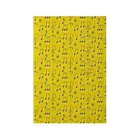 Обложка для паспорта матовая кожа с принтом Ноты в Екатеринбурге, натуральная матовая кожа | размер 19,3 х 13,7 см; прозрачные пластиковые крепления | желтый | музыка