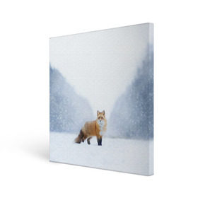 Холст квадратный с принтом лесная красотка в Екатеринбурге, 100% ПВХ |  | зима | лес | лиса | рыжая | снег | тайга