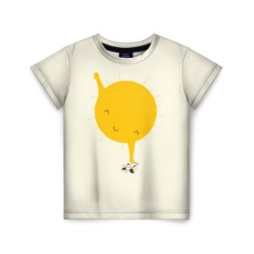 Детская футболка 3D с принтом Весеннее солнышко в Екатеринбурге, 100% гипоаллергенный полиэфир | прямой крой, круглый вырез горловины, длина до линии бедер, чуть спущенное плечо, ткань немного тянется | весна | рисунок | собака | солнце | солнышко | тепло | щенок