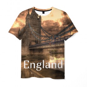 Мужская футболка 3D с принтом England (Англия) в Екатеринбурге, 100% полиэфир | прямой крой, круглый вырез горловины, длина до линии бедер | england | london | англия | британия | великобритания | владычица морей | вода | город | гостеприимный | дождей | клевый | красивый | лилия | лондон | мост | на темзе | окна | пасмурно | прикольный | река