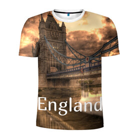Мужская футболка 3D спортивная с принтом England (Англия) в Екатеринбурге, 100% полиэстер с улучшенными характеристиками | приталенный силуэт, круглая горловина, широкие плечи, сужается к линии бедра | england | london | англия | британия | великобритания | владычица морей | вода | город | гостеприимный | дождей | клевый | красивый | лилия | лондон | мост | на темзе | окна | пасмурно | прикольный | река