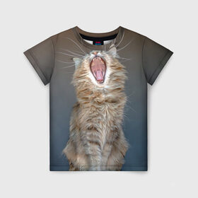 Детская футболка 3D с принтом Мартовский кот в Екатеринбурге, 100% гипоаллергенный полиэфир | прямой крой, круглый вырез горловины, длина до линии бедер, чуть спущенное плечо, ткань немного тянется | кот | кошка | март | пасть | усы