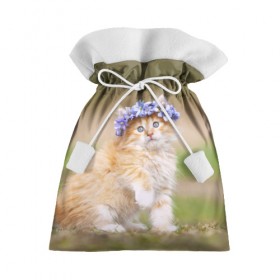 Подарочный 3D мешок с принтом Веночек в Екатеринбурге, 100% полиэстер | Размер: 29*39 см | Тематика изображения на принте: василёк | венок | котёнок | кошка | цветок