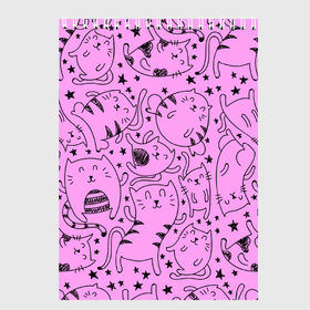 Скетчбук с принтом котейки в Екатеринбурге, 100% бумага
 | 48 листов, плотность листов — 100 г/м2, плотность картонной обложки — 250 г/м2. Листы скреплены сверху удобной пружинной спиралью | cat | кот | котейки | котик | кошка | рисунок | розовый