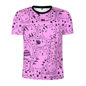 Мужская футболка 3D спортивная с принтом котейки в Екатеринбурге, 100% полиэстер с улучшенными характеристиками | приталенный силуэт, круглая горловина, широкие плечи, сужается к линии бедра | cat | кот | котейки | котик | кошка | рисунок | розовый